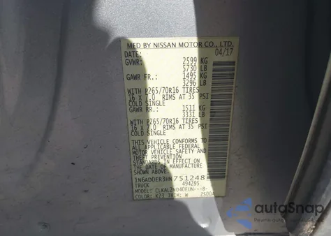 2017 Nissan Frontier Sv из США, поврежденный, VIN 1N6AD0ER3HN751248